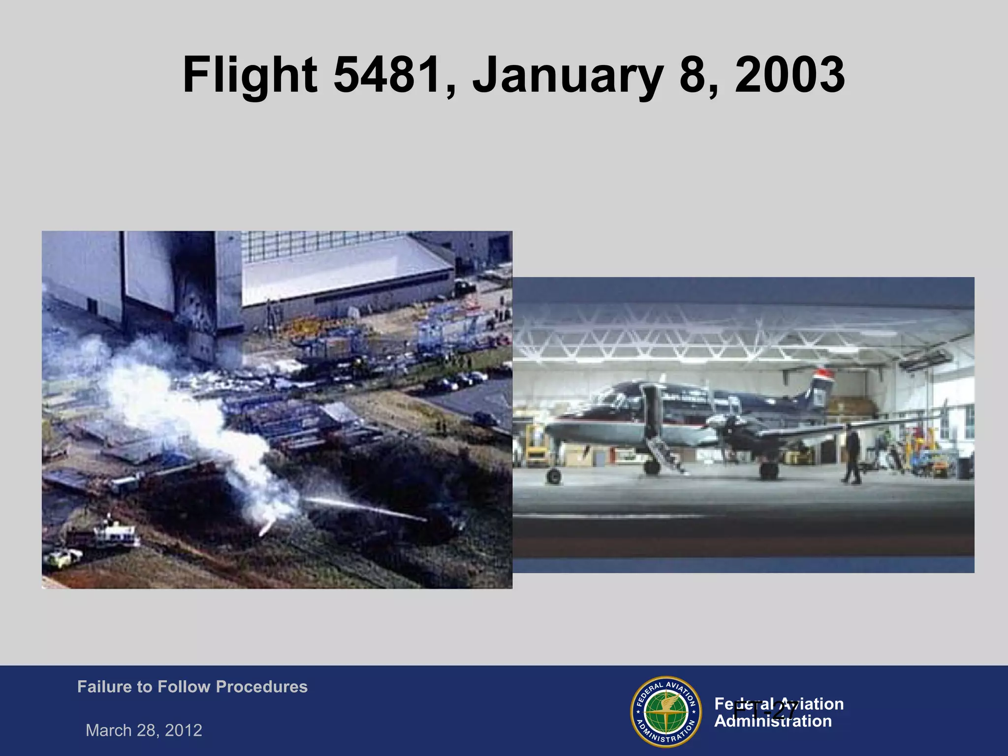 Federal Aviation
Administration
Failure to Follow Procedures
March 28, 2012
FT-27
Flight 5481, January 8, 2003
 