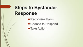 Steps to Bystander
Response
Recognize Harm
Choose to Respond
Take Action
 
