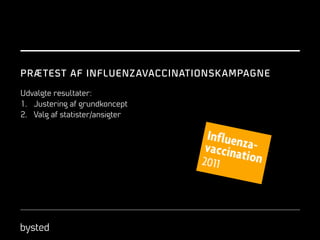 PRÆ TEST AF INFLUENZ AVACCINATIONSK AMPAGNE
Udvalgte resultater:
1.  Justering af grundkoncept
2.  Valg af statister/ansigter

 