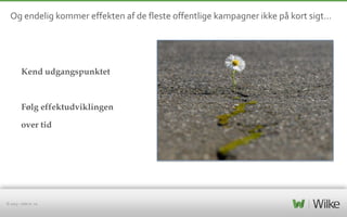 Og endelig kommer effekten af de fleste offentlige kampagner ikke på kort sigt…

Kend udgangspunktet

Følg effektudviklingen
over tid

© 2013 – side nr. 10

 