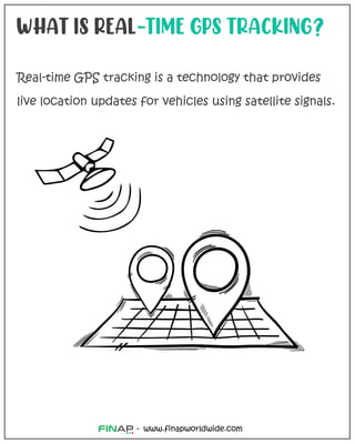WHAT IS REAL-TIME GPS TRACKING?
Real-time GPS tracking is a technology that provides
live location updates for vehicles using satellite signals.
www.finapworldwide.com
-
 