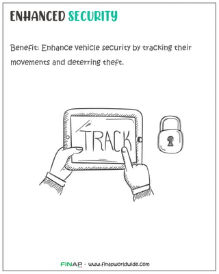 www.finapworldwide.com
-
ENHANCED SECURITY
Benefit: Enhance vehicle security by tracking their
movements and deterring theft.
 