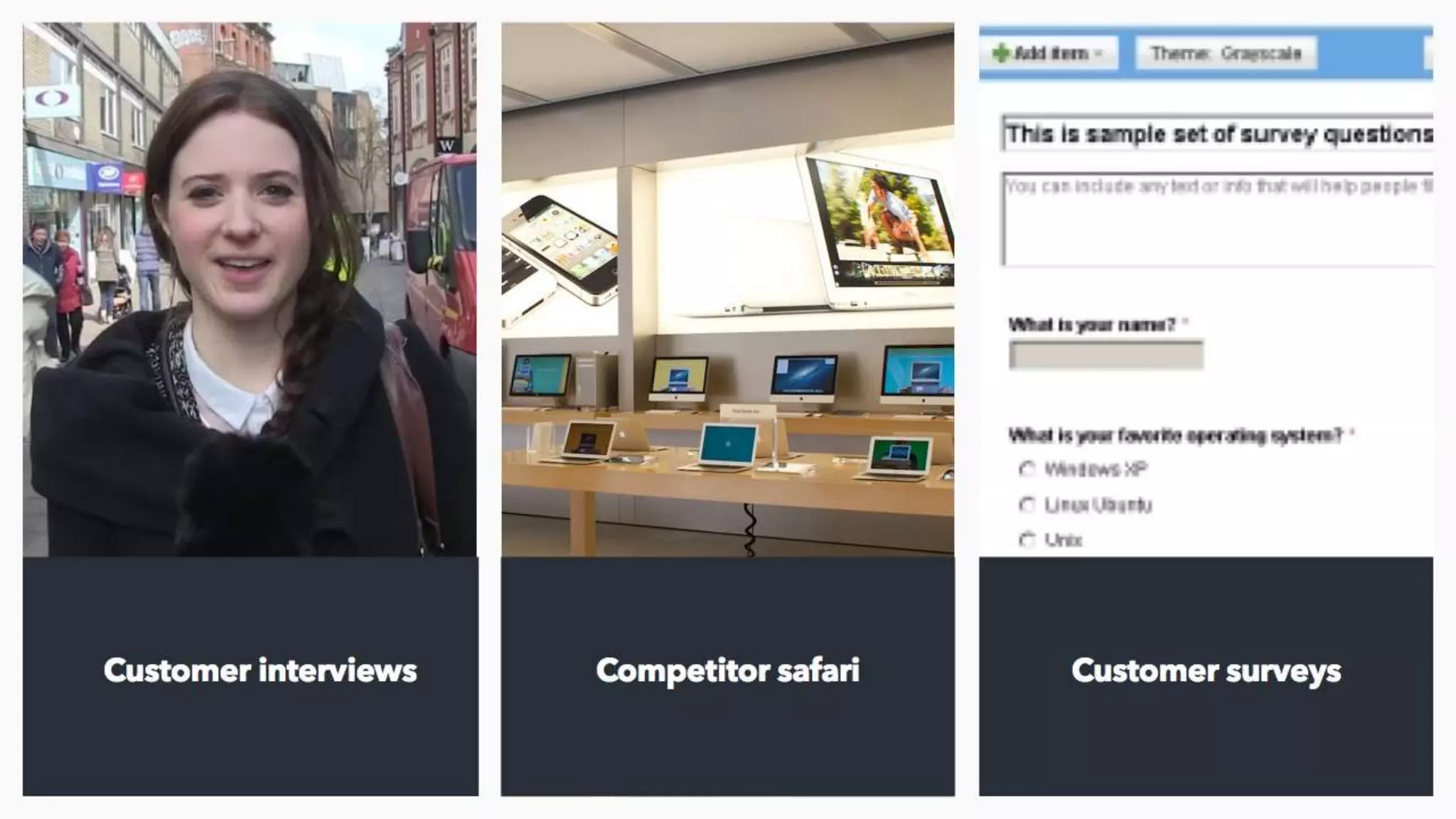 Specifically, get out to stores and talk to customers who are and aren’t buying from you; how could you make the purchase but
more crucially the consumption of the products that you sell easier and more convenient for them? Film the responses, build a
picture of what other services they’re using and where you’re losing share of wallet.
One of the things we like to do, and again it’s simple, is to take clients out on ‘safari’ to look at retailers who are doing things in
new and innovative ways. It’s no more complex than taking people into stores and meeting new and interesting startups who are
disrupting your model. And they’ll want to meet, you’re a potential strategic investor.
Also just survey people - we all have a CRM, take some data from there and ask customers what it is they need from their
experience with us. What is it that they’re hiring us to do? How can we make that easier for them?
 
