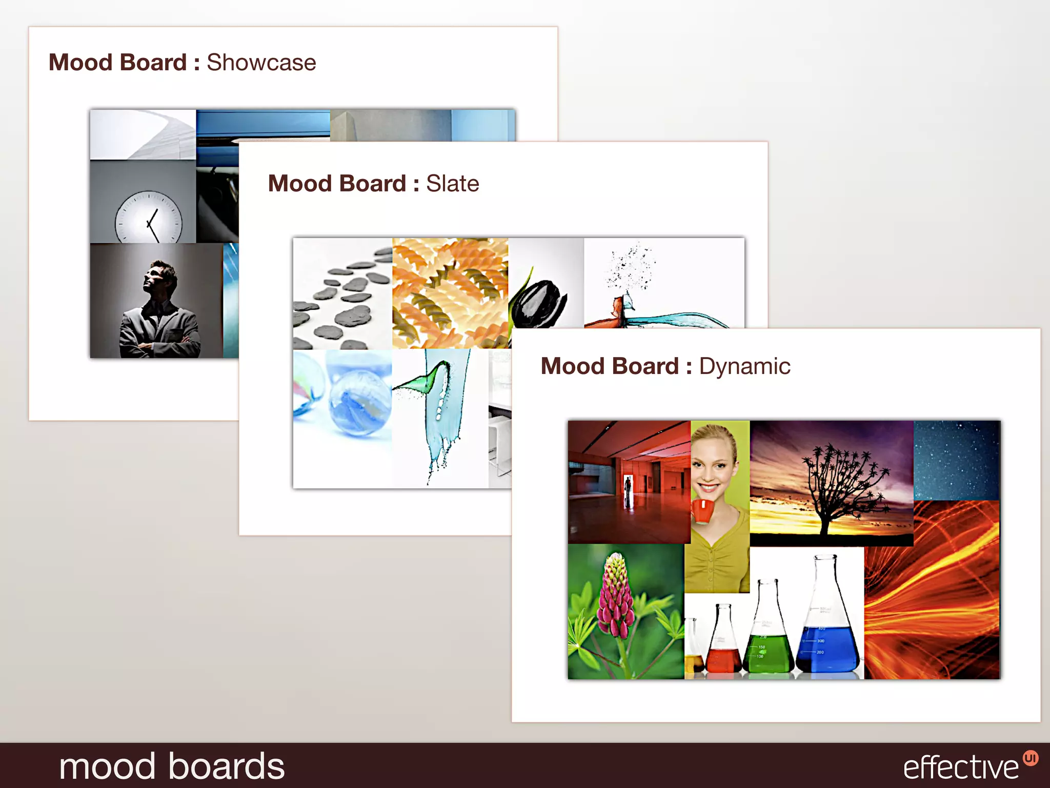 Mood Board : Showcase




                 Mood Board : Slate




                                      Mood Board : Dynamic




mood boards
 