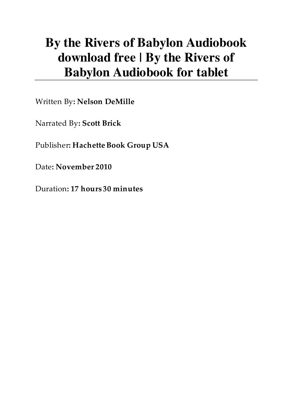 By The Rivers Of Babylon Audiobook Download Free By The Rivers Of