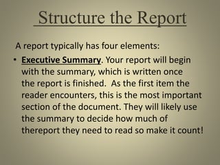Structuring Reports report writing | PPTX