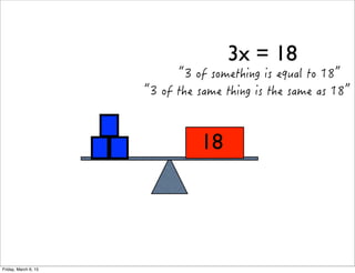 18
3x = 18
Friday, March 6, 15
 