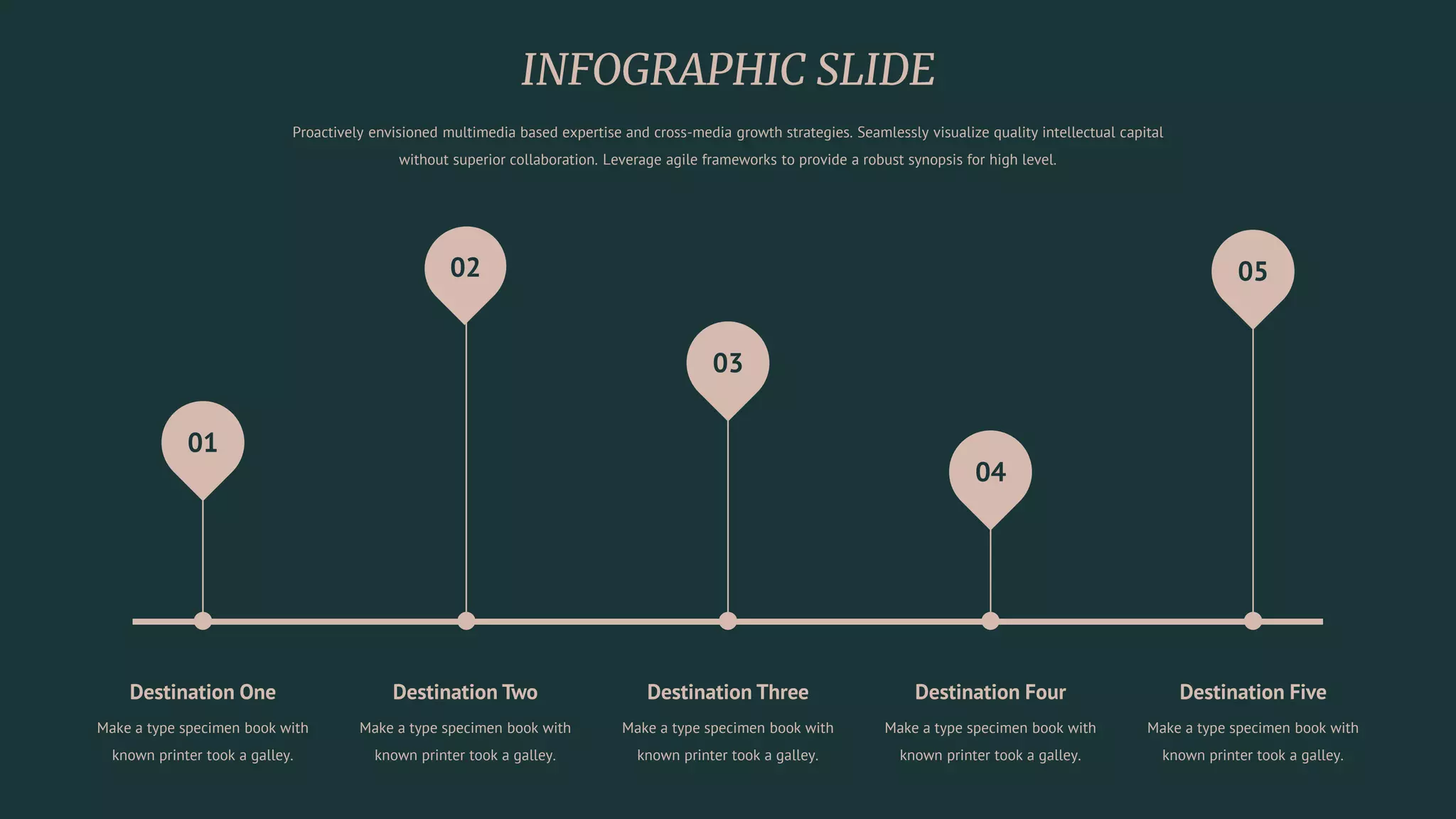 01
02
03
04
05
Destination Three
Make a type specimen book with
known printer took a galley.
Destination Five
Make a type specimen book with
known printer took a galley.
Destination One
Make a type specimen book with
known printer took a galley.
Destination Two
Make a type specimen book with
known printer took a galley.
Destination Four
Make a type specimen book with
known printer took a galley.
Proactively envisioned multimedia based expertise and cross-media growth strategies. Seamlessly visualize quality intellectual capital
without superior collaboration. Leverage agile frameworks to provide a robust synopsis for high level.
 