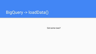 BigQuery -> loadData()
Got some rows?
 