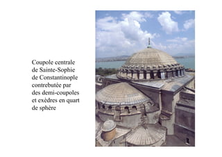 Coupole centrale
de Sainte-Sophie
de Constantinople
contrebutée par
des demi-coupoles
et exèdres en quart
de sphère
 