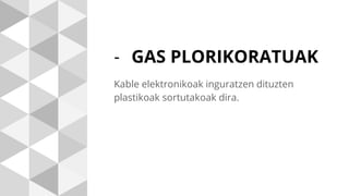 - GAS PLORIKORATUAK
Kable elektronikoak inguratzen dituzten
plastikoak sortutakoak dira.
 