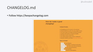 @colinodell
CHANGELOG.md
• Follow https://keepachangelog.com
 