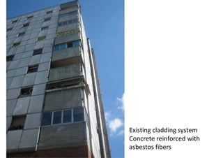 Existing cladding system
Concrete reinforced with
asbestos fibers
 