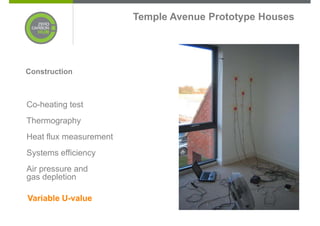 Temple Avenue Prototype Houses




Construction



Co-heating test
Thermography
Heat flux measurement
Systems efficiency
Air pressure and
gas depletion

Variable U-value
 