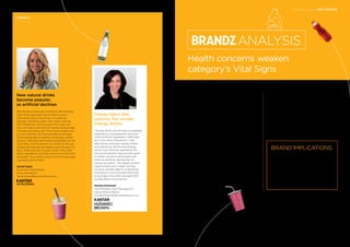 Health concerns weaken
category’s Vital Signs
ANALYSIS
BRAND IMPLICATIONS
Despite a structural shift in the soft drinks category,
as health concerns reduce consumption of
carbonated soft drinks, the brand strength of the
leaders—Coke and Pepsi—drove signiﬁcant value
growth. The structural shift in the category will
continue because the transition to healthier options
is inexorable. But it takes time to build these new
businesses and brands. Brand strength buys time,
and is a sustaining force in the face of a considerable
threat.
The BrandZ™ Vital Signs of the soft drinks category are
weak. The category scores average in Innovation and Brand
Experience, slightly above average in Communications and
Love, and below average in Brand Purpose. Brand Purpose
is the foundation for Innovation and other Vital Signs, and
weak Brand Purpose makes brand building more difficult.
These results are not surprising, since carbonated
soft drinks (CSDs) consumption declined for the 12th
consecutive year in the US. Over that period, however,
category leader Coca-Cola increased 103 percent in value
and its Vital Signs average 123 compared with 101 for the
BrandZ™ Soft Drinks Top 15. Coca-Cola also scored 121 on
Love. An average score is 100.
Twelve years ago, CSDs (colas and other carbonated soft
drinks) comprised 95 percent of category value. Today,
CSDs comprise just over two-thirds of value, as the
category addresses consumer health concerns and shifts
to non-carbonated beverages like coffee and tea. However,
reﬂecting a tension within the category, the healthier
options increased more slowly as a proportion of Top 10
value than did energy drinks, which provide a functional
beneﬁt to an audience less concerned with ingredients.
Food and Drink / SOFT DRINKS5 The Categories
BrandZ™ Top 100 Most Valuable Global Brands 2017
INSIGHTS
New natural drinks
become popular,
as artiﬁcial declines
We talk about the end of artiﬁcial. We’re seeing
alternatives gradually becoming the norm.
Alternative dairy is booming. It’s small but
growing. Sparkling, apart from soda, is doing
well. People are moving away from soda, but
they still want some kind of interesting beverage.
Iced teas are doing well. They have a health halo,
so we’re seeing a lot more tea brands emerge.
We’re talking about healthier beverages, better
options. Although plant-based beverages can be
quite fatty, they’re natural. It’s similar to the way
people see avocado as healthy, even though it is
fatty. Millennials are a tough crowd. They want
fewer ingredients, but they want more from their
beverage. They want to know what the beverage
is going to do for them.
Harriet Taylor
Consumer Insight Director
Kantar Worldpanel
Harriet.Taylor@kantarworldpanel.com
Young reject diet
options, but accept
energy drinks
The diet drinks are the least acceptable,
especially to young people, because
of the artiﬁcial ingredients. Millennials
are much more interested in craft
alternatives, and even energy drinks
are interesting. While some energy
drinks have artiﬁcial ingredients the
functional beneﬁts they provide seem
to offset concerns, and people see
them as perfectly appropriate for
certain occasions. The largest growth
opportunities are in water and tea.
To grow, brands need to understand
how best to communicate effectively
to younger consumers and get them
excited about the products.
Michele McDonald
Vice President, Client Management
Kantar Millward Brown
Michele.Mcdonald@millwardbrown.com
On the strength of the Coca-Cola and Pepsi-Cola brands
and their communications, the cola segment of the
category grew 124 percent in brand value over 12 years,
while other CSDs increased only 28 percent. Because of
changing consumption habits, non-carbonates increased
117 percent in value.
Brands across the category segments have mostly
sustained Meaningful Difference over time, but they have
not improved it. Coca-Cola still scores 136, but that is down
from 146 10 years ago. Nespresso scores 114, about the
same as 10 years ago. Red Bull has declined to 101, about
average, probably because it faces more competition.
217216
 
