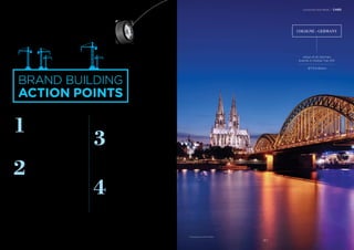 Photograph by Paul Reiffer
COLOGNE - GERMANY
Value of all German
brands in Global Top 100
$173.8 Billion
Consumer and Retail / CARS5 The Categories
BrandZ™ Top 100 Most Valuable Global Brands 2017
BRAND BUILDING
ACTION POINTS
1
2
3
4
Balance priorities
Balance the investment of time and
attention between the immediate
requirements of succeeding in
today’s market and the visionary
possibilities of business in the future.
Express a point of view
Most brands say they are in mobility,
connectivity, and autonomy. But
“me too” does not work, even if it
is futuristic. A brand needs to have
a point of view, meaning it not only
will be present in the future, it will
also help shape it.
Be more agile
As technology companies enter
the car business, partnering can
be awkward. Tech brands dance
fast, while car brands typically
foxtrot. Carmakers need to work
on their moves and become
more agile in the way they are
structured, think, and behave.
Reimagine the
dealer role
The need to know the customer,
and the role of physical locations,
will change with the evolution of
mobility, including car sharing.
Reimagined dealer networks could
become important assets.
167166
 