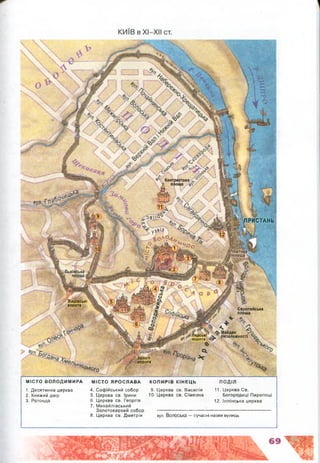 Контрактова
■ площа <
іПРИСТАНЬ
У'г.віз '
Ж идівські
ворота
Європейська
площа
,*•*-* ^ ■/
Майдан *
•Лядські < Незалежності
• лопоті
/ ворота
1, Десятинна церква
2, Княжий д в ір
3, Ротонда
4. Соф ійський собор
5. Церква св. Ірини
6. Церква св. Георгія
7. М ихайлівський
Золотоверхий собор
8. Церква св. Дмитрія
9. Церква св. Василія
10. Церква св. Сімеона
11. Церква Св.
Богородиці Пирогощі
12. іллінська церква
вул. Волоська — сучасні назви вулиць
П О Д ІЛМ ІС Т О В О Л О Д И М И Р А М ІС Т О Я Р О С Л А В А К О П И Р І В К І Н Е Ц Ь
 
