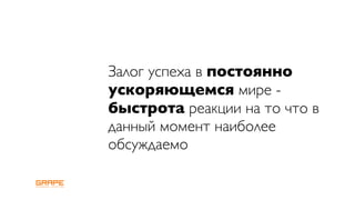 Залог успеха в постоянно
ускоряющемся мире -
быстрота реакции на то что в
данный момент наиболее
обсуждаемо
 