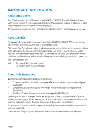 Blue Zebra Insurance Motor PDS | PDF