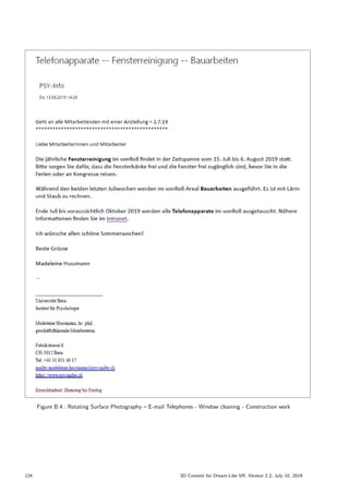 Figure B.4.: Rotating Surface Photography – E-mail Telephones - Window cleaning - Construction work
124 3D Content for Dream-Like VR, Version 2.2, July 10, 2019
 