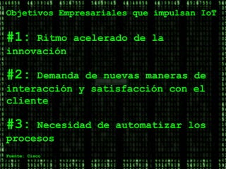 www.oscarschmitz.com.ar | www.youtube.com/cxocommunity | Jornadas
Objetivos Empresariales que impulsan IoT
#1: Ritmo acelerado de la
innovación
#2: Demanda de nuevas maneras de
interacción y satisfacción con el
cliente
#3: Necesidad de automatizar los
procesos
Fuente: Cisco
 