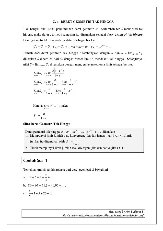 Contoh soal deret geometri tak hingga dan penyelesaiannya