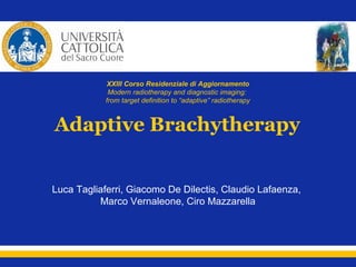 XXIII Corso Residenziale di Aggiornamento
Moderna Radioterapia e Diagnostica per Immagini:
dalla definizione dei volumi alla radioterapia
«adaptive»

Il glossario per il corso:
MV AND KV CONE BEAM CT
Francesco Micciché, Mariangela Boccardi,
Laura De Filippo, Simone Castellotti, Barbara Diletto

 