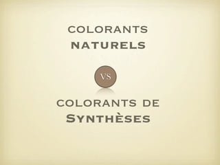 colorants
naturels
VS

colorants de
Synthèses

 
