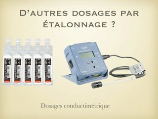 D’autres dosages par
étalonnage ?

Dosages conductimétrique

 
