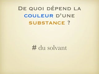 De quoi dépend la
couleur d’une
substance ?

# du solvant

 