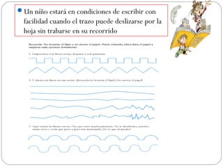 Un níño estará en condiciones de escribir con
facilidad cuando el trazo puede deslizarse por la
hoja sin trabarse en su recorrido
 