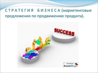 С Т Р А Т Е Г И Я Б И З Н Е С А (маркетинговые
предложения по продвижению продукта).
 