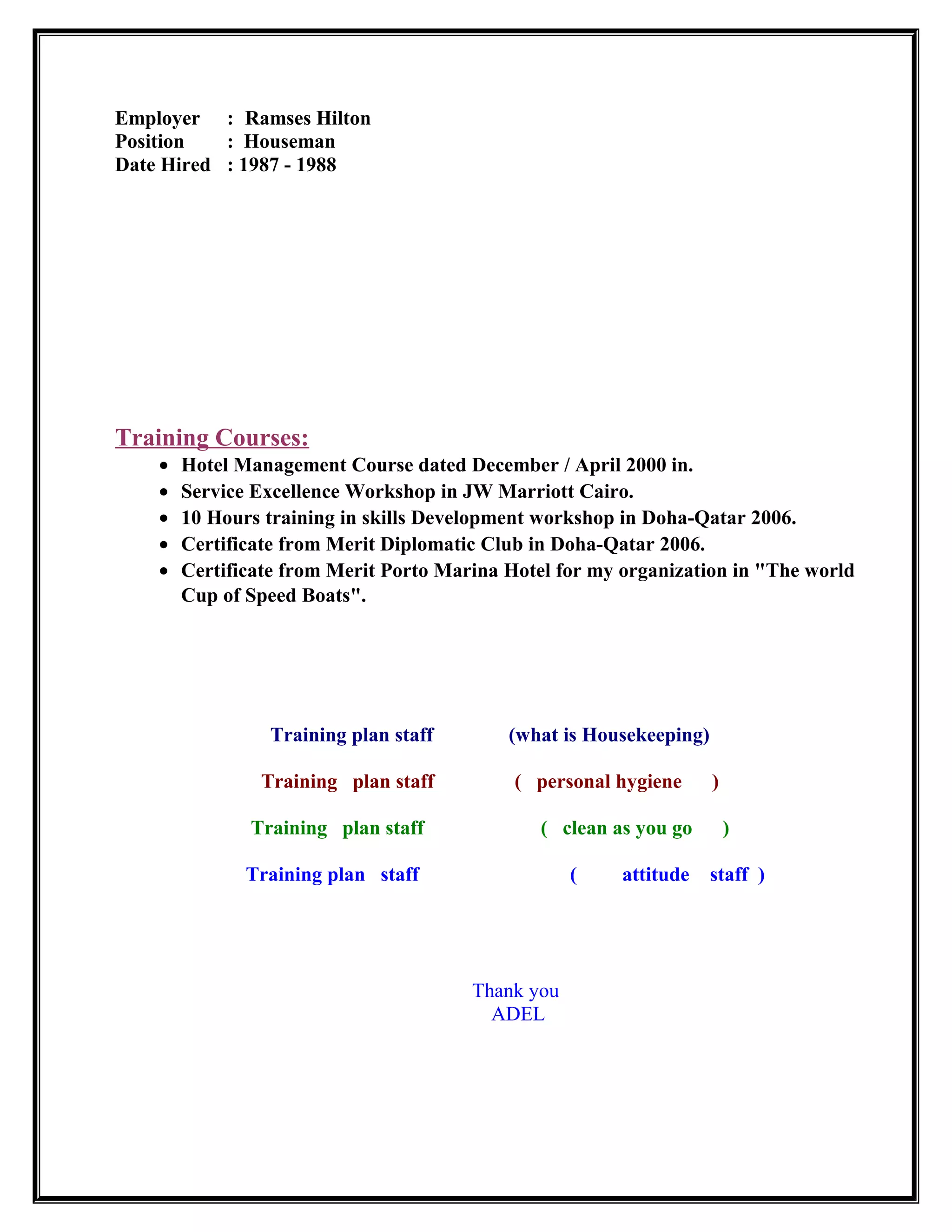 Executive Housekeeping manager