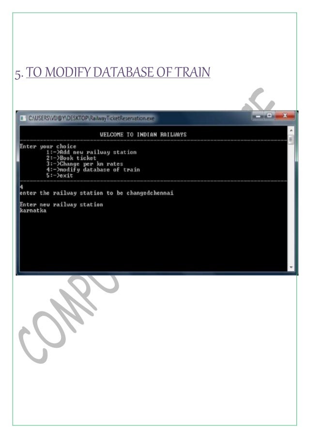 C S Project Report On Railway Ticket Reservation