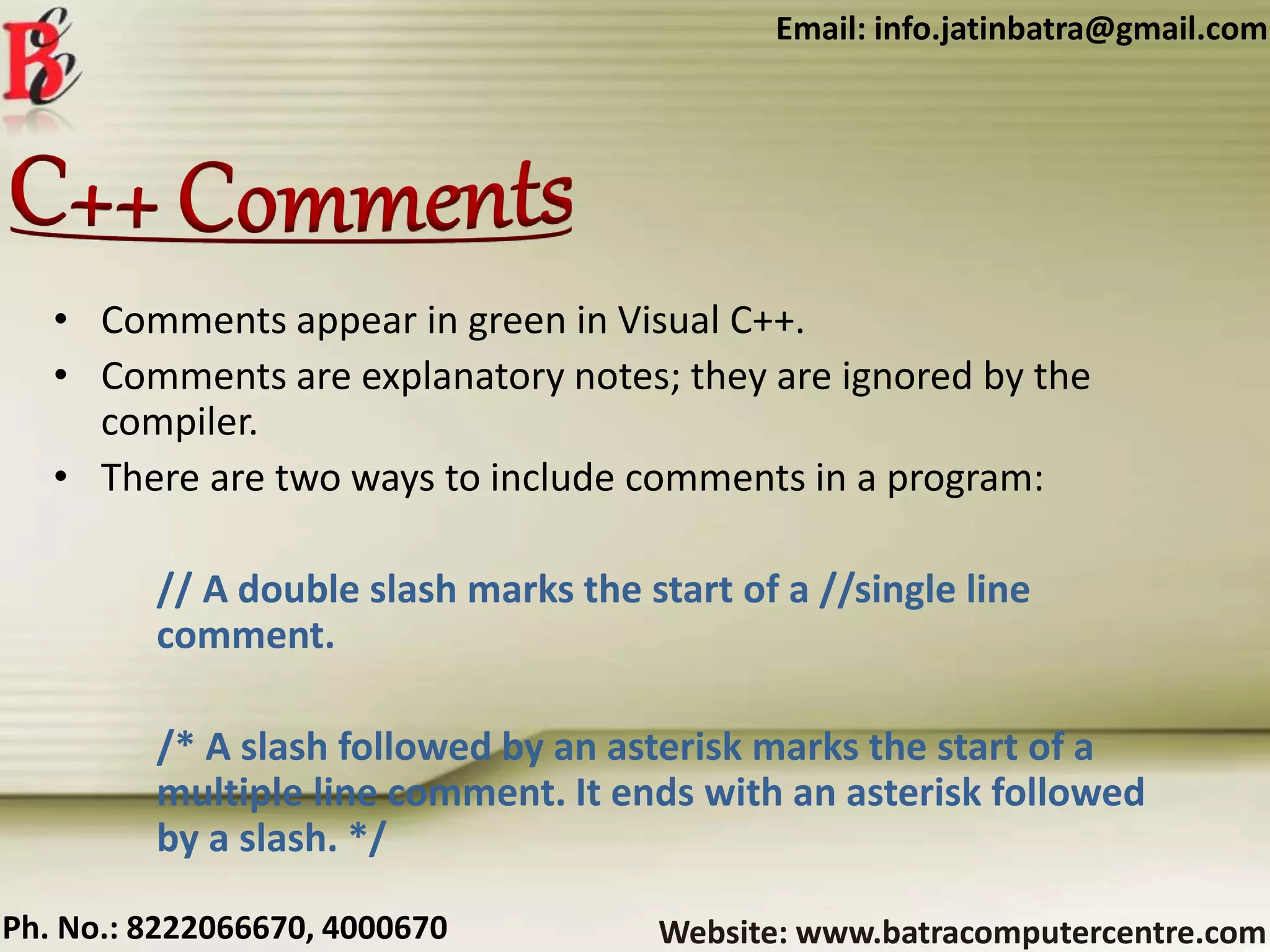 C++ Programming Language Training in Ambala ! Batra Computer Centre | PPT