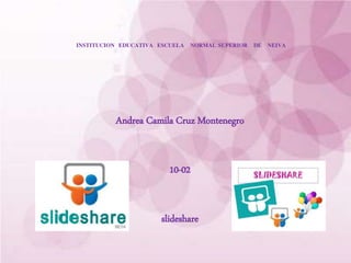 INSTITUCION EDUCATIVA ESCUELA NORMAL SUPERIOR DE NEIVA
Andrea Camila Cruz Montenegro
10-02
slideshare
 