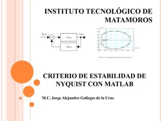 INSTITUTO TECNOLÓGICO DE
MATAMOROS
CRITERIO DE ESTABILIDAD DE
NYQUIST CON MATLAB
M.C. Jorge Alejandro Gallegos de la Cruz
 