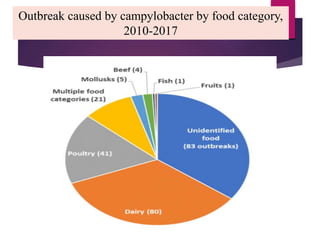Outbreak caused by campylobacter by food category,
2010-2017
 