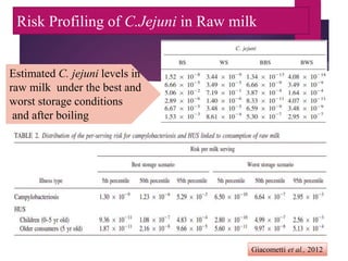 Risk Profiling of C.Jejuni in Raw milk
Estimated C. jejuni levels in
raw milk under the best and
worst storage conditions
and after boiling
Giacometti et al., 2012
 