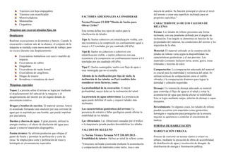 Tractores con hoja empujadora.
Tractores con escarificador.
Motoniveladoras.
Mototraíllas.
Cargadoras.
Máquinas que excavan situadas fijas, sin
Desplazarse
Realizan excavaciones en desmontes o bancos. Cuando la
excavación a realizar sale de su alcance, el conjunto de la
máquina se traslada a una nueva posición de trabajo, pero
no excava durante este desplazamiento
Excavadoras hidráulicas con cazo o martillo de
impacto.
Excavadoras de cables.
Dragalinas.
Excavadoras de rueda frontal.
Excavadoras de cangilones.
Dragas de rosario.
Rozadoras o minadoras de túnel.
Máquinas especiales
Topos: La presión sobre el terreno se logra por mediante
el desplazamiento del cabezal de la máquina y el
desgarramiento del mismo por un órgano dotado de
movimiento rotativo.
Dragas y bombas de succión: El material (arenas, limos)
es arrastrado formando una emulsión por una corriente de
agua que es aspirada por una bomba, que puede impulsar
por una tubería.
Dardos y chorros de agua: A gran presión, utilizan la
energía cinética y el efecto de disolución del agua para
atacar y remover materiales disgregables.
Fusión térmica: Se utilizan productos que rebajan el
punto de fusión y permiten la perforación y corte de
rocas. Se emplea para corte y perforación de rocas y
hormigón en circunstancias especiales.
FACTORES ADICIONALES A CONSIDERAR
Norma Peruana CE.020 "Diseño de Suelos para
Obras Civiles"
Esta norma define tres tipos de suelos para la
clasificación de taludes:
Tipo A: Suelos cohesivos sin estratificación visible, con
una resistencia a la compresión sin confinamiento igual o
mayor a 0.5 toneladas por pie cuadrado (48 kPa).
Tipo B: Suelos no cohesivos o cohesivos con
estratificación visible, o suelos cohesivos con una
resistencia a la compresión sin confinamiento menor a 0.5
toneladas por pie cuadrado (48 kPa).
Tipo C: Suelos sumergidos, suelos con flujo de agua o
roca sumergida que no es estable.
Además de la clasificación por tipo de suelo, la
inclinación de los taludes en Perú también debe
considerar otros factores, como:
La profundidad de la excavación: A mayor
profundidad, mayor debe ser la inclinación del talud.
La presencia de agua subterránea: La presencia de
agua puede debilitar el suelo y requerir taludes más
inclinados.
Las características geotécnicas del terreno: La
presencia de estratos o fallas geológicas puede afectar la
estabilidad de los taludes.
Las vibraciones: Las vibraciones causadas por el tráfico
o la maquinaria pesada pueden desestabilizar los taludes.
TALUDES DE RELLENO
La Norma Técnica Peruana NTP 330.105:2013 -
Estabilidad de taludes. Define un talud de relleno como:
"Estructura inclinada construida mediante la acumulación
y compactación de materiales como tierra, roca o una
mezcla de ambos. Su función principal es elevar el nivel
del terreno o crear una superficie inclinada para un
propósito específico."
CARACTERÍSTICAS DE LOS TALUDES DE
RELLENO:
Forma: Los taludes de relleno presentan una forma
inclinada, con una pendiente definida por el ángulo de
inclinación. Este ángulo se determina en función de las
propiedades del material, las condiciones del terreno y los
requisitos de la obra.
Material: El material utilizado en la construcción de
taludes de relleno varía según la disponibilidad, las
características geotécnicas y el uso previsto. Los
materiales comunes incluyen tierra, arena, grava, rocas
trituradas y mezclas de estos.
Compactación: La compactación adecuada del material
es crucial para la estabilidad y resistencia del talud. Se
utilizan técnicas de compactación como el rodillo
vibrador o la compactación dinámica para lograr la
densidad y cohesión requeridas.
Drenaje: Un sistema de drenaje adecuado es esencial
para controlar el flujo de agua en el talud y evitar la
acumulación de agua que pueda afectar su estabilidad.
Esto se logra mediante zanjas, tuberías de drenaje o capas
drenantes.
Revestimiento: En algunos casos, los taludes de relleno
pueden revestirse con materiales como geotextiles,
hormigón o vegetación para protegerlos de la erosión,
mejorar su apariencia o controlar el crecimiento de
maleza.
FORMAS DE HABILITACIÓN
HABILITACIÓN URBANA:
Proceso de convertir un terreno rústico o eriazo en
urbano, mediante la ejecución de obras de accesibilidad,
de distribución de agua y recolección de desagüe, de
distribución de energía e iluminación pública.
 