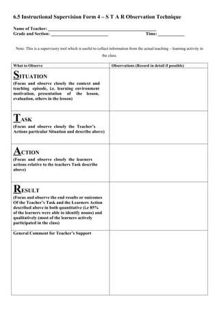 C.O-FORM for Instructional Supervision in the classroom | DOCX
