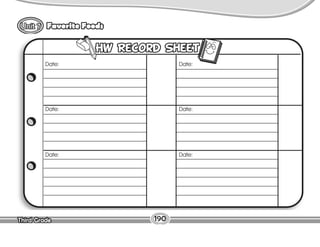 Lesson
Favorite Foods
Third Grade
Third Grade 190
Date:
Date:
Date:
Date:
Date:
Date:
 