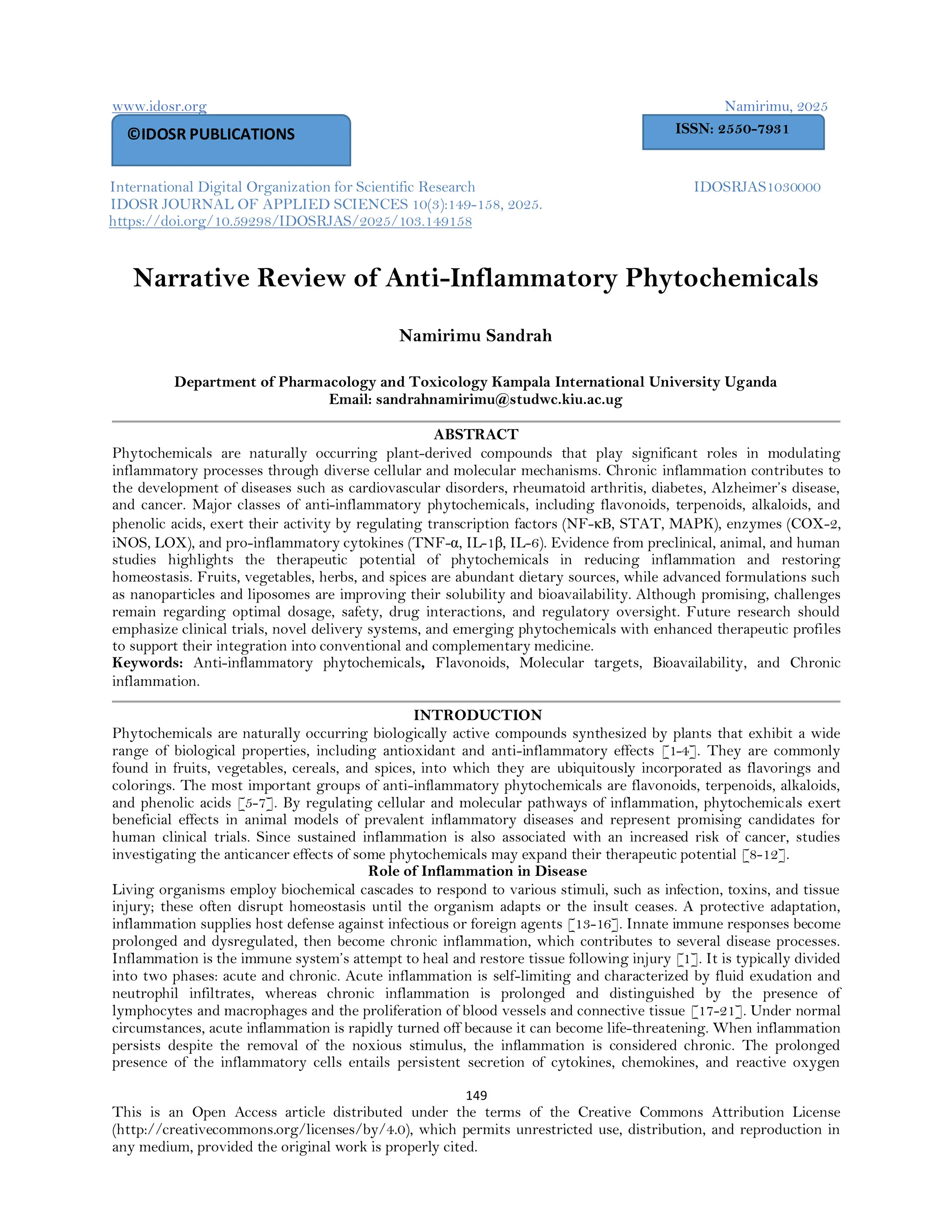 Narrative Review of Anti-Inflammatory Phytochemicals (www.kiu.ac.ug) | PDF