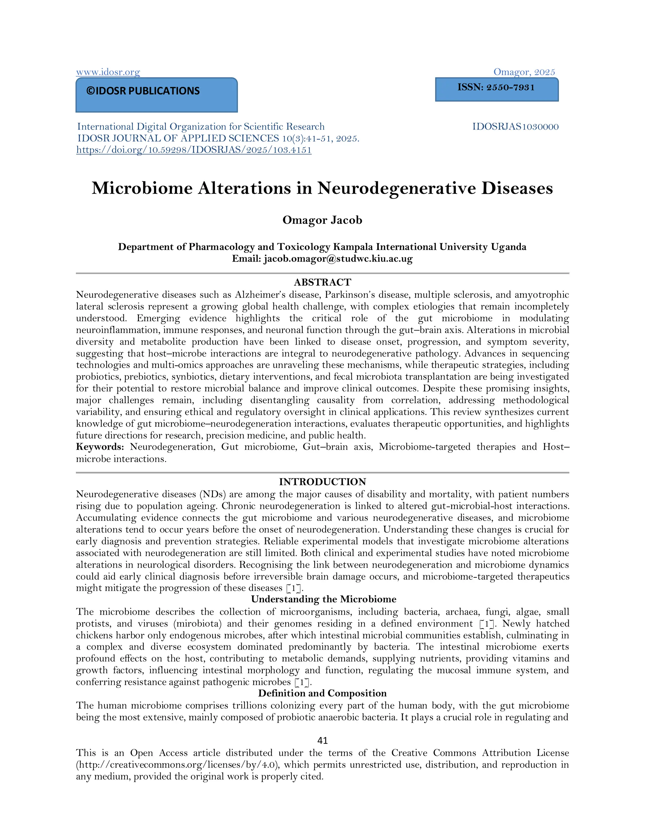 Microbiome Alterations in Neurodegenerative Diseases (www.kiu.ac.ug) | PDF