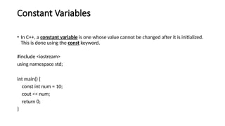 Introduction to C++ , features, variable | PPTX