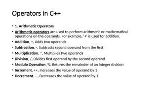 Introduction to C++ , features, variable | PPTX
