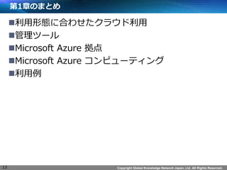 Copyright Global Knowledge Network Japan, Ltd. All Rights Reserved. 
1¤ΤޤȤ 
?ΑB˺Ϥ碌饦 
?ĩ` 
?Microsoft Azure  
?Microsoft Azure ԥ`ƥ 
? 
13  