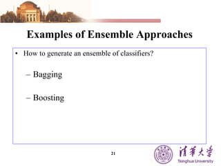 Examples of Ensemble Approaches How to generate an ensemble of classifiers? Bagging  Boosting  