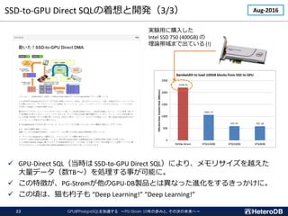 SSD-to-GPU Direct SQL_k3/3
? GPU-Direct SQLr SSD-to-GPU Direct SQLˤꡢꥵԽ
ǩ`TBI¤ܤˡ
? ؏դPG-StromGPU-DBuƷȤϮʤäM򤹤뤭äˡ
? 핤ϡèӤ Deep Learning! Deep Learning!
Aug-2016
gYäُ뤷
Intel SSD 750 (400GB) 
ՓޤǳƤ (!)
GPUPostgreSQL٤ PG-Strom 10ΚiߤȡδΤδء
22
 