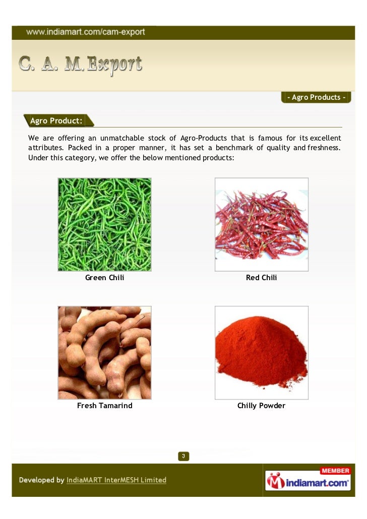 C. A. M Export, Tamil Nadu, Agro Products